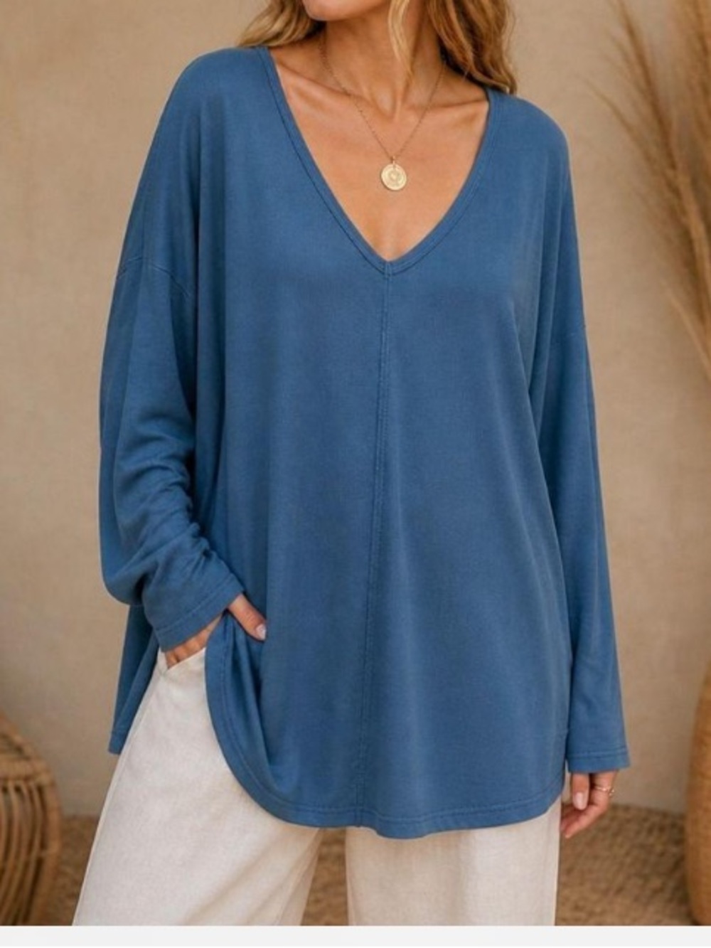 Free people Relaxed V-Neck Blue Women's Top nwt
